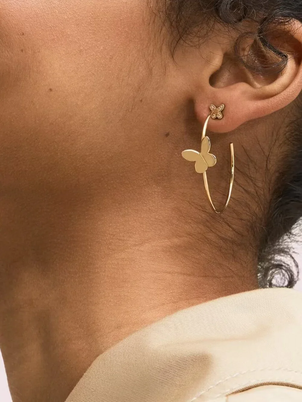 Kate Spade Gold Tone Butterfly Open Hoop Earrings Minimalist Butterfly Statement